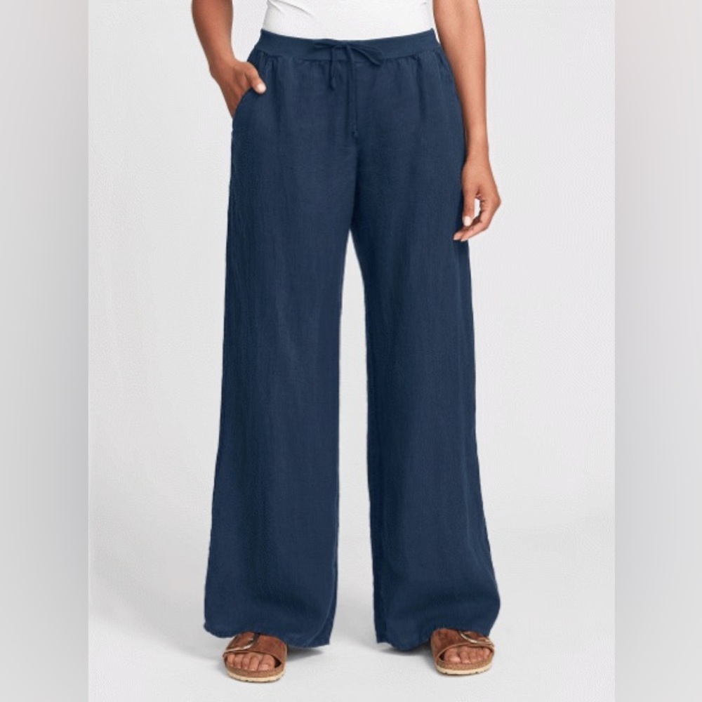 FLAX Flat Iron Pant Size Small Ribbed/Drawstring Waist Wide Leg
